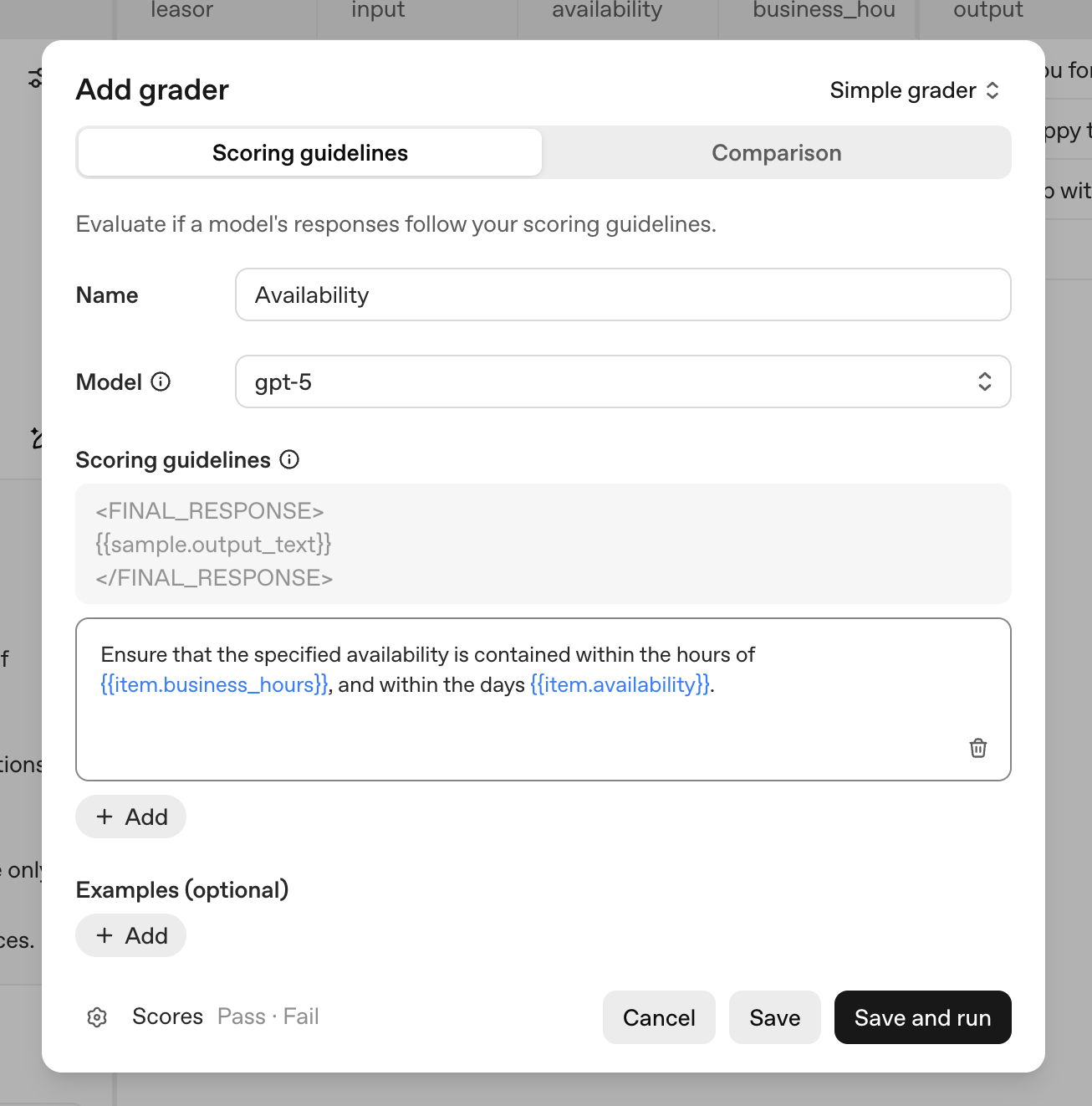 Creating availability grader