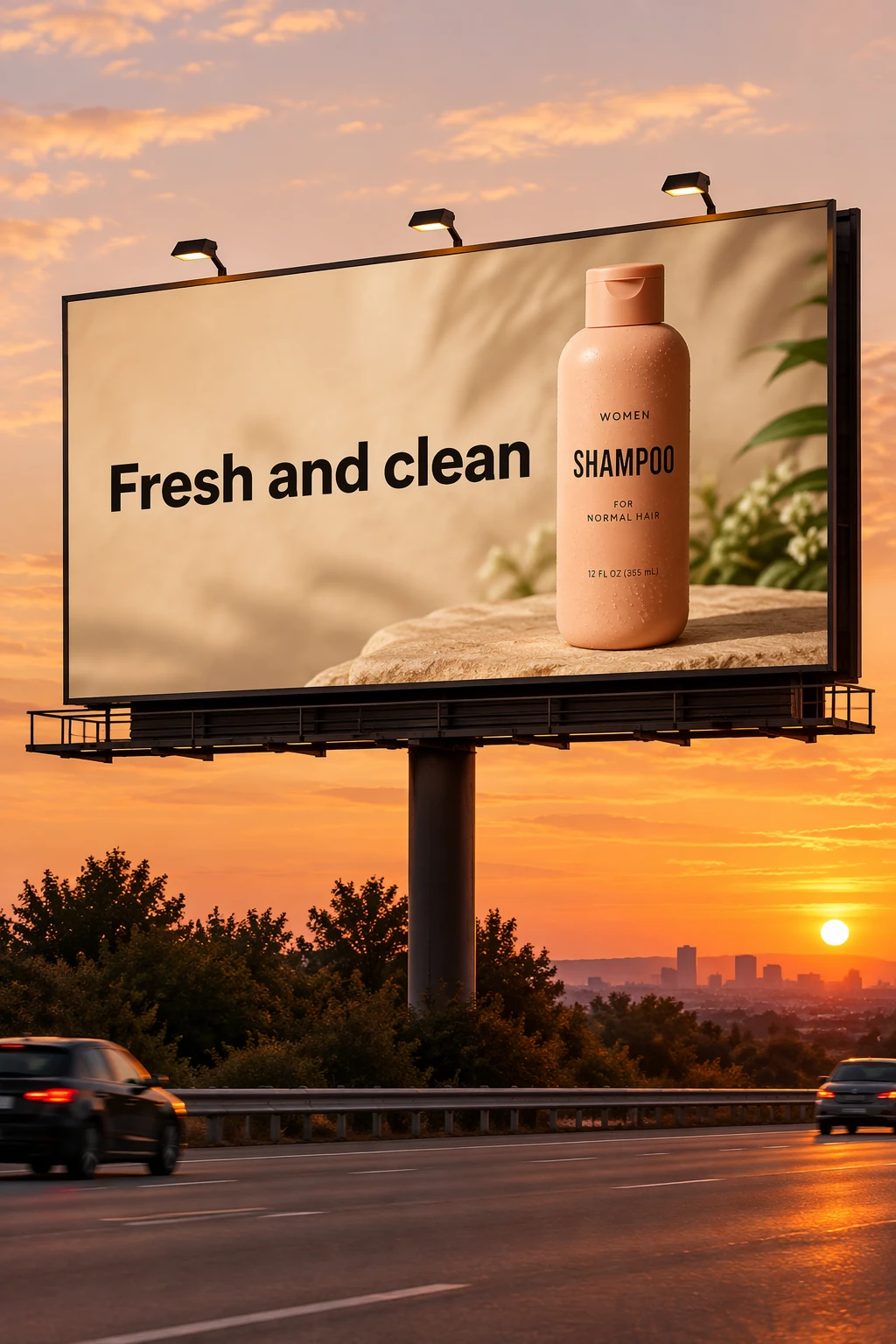 Shampoo billboard at sunset — GPT Image 2.5 Flare