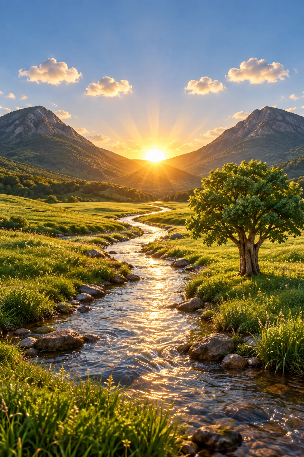 Photorealistic river valley rendered from the drawing — GPT Image 2.5 Flare