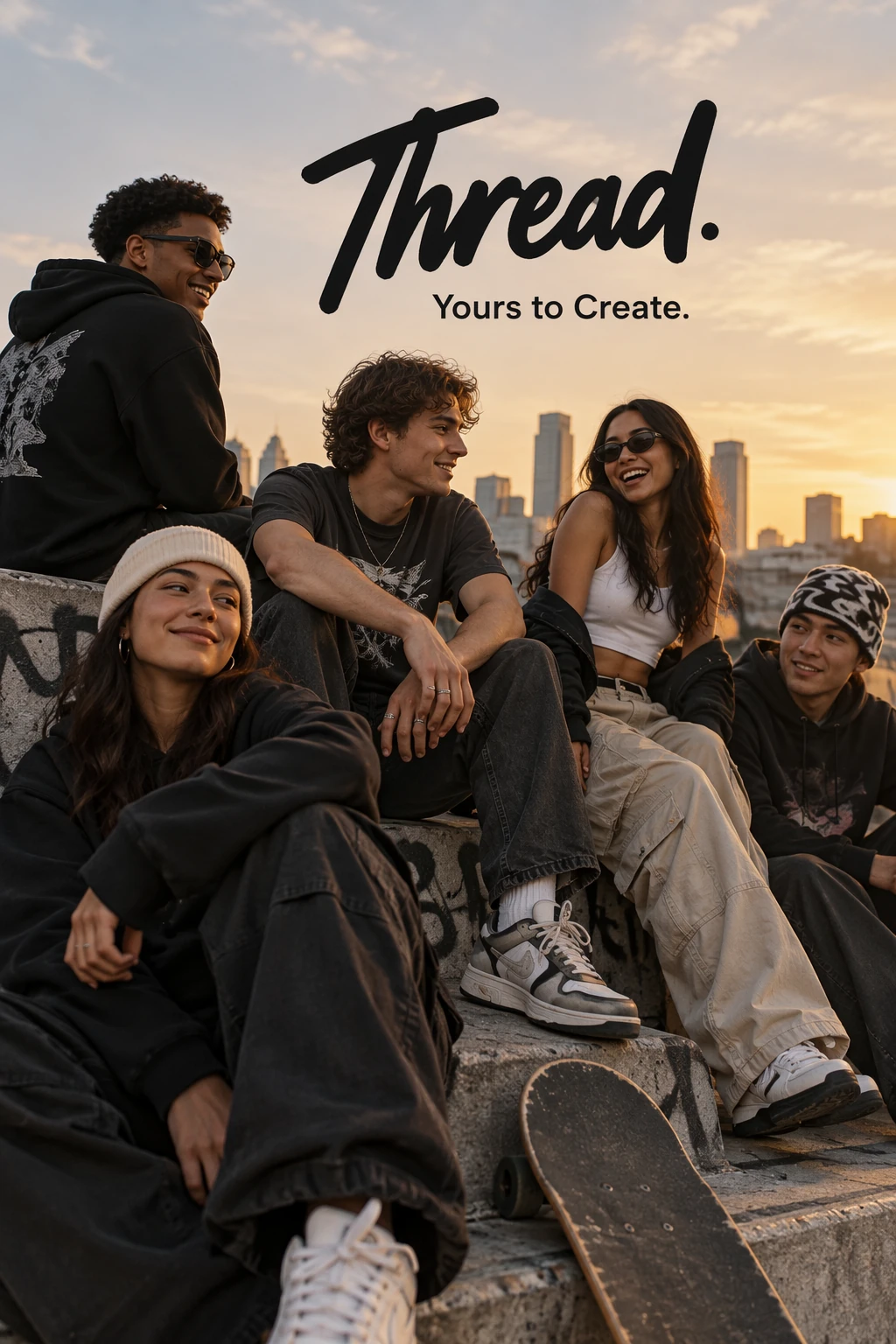 Thread streetwear campaign with the requested tagline — GPT Image 2.5 Sunburst